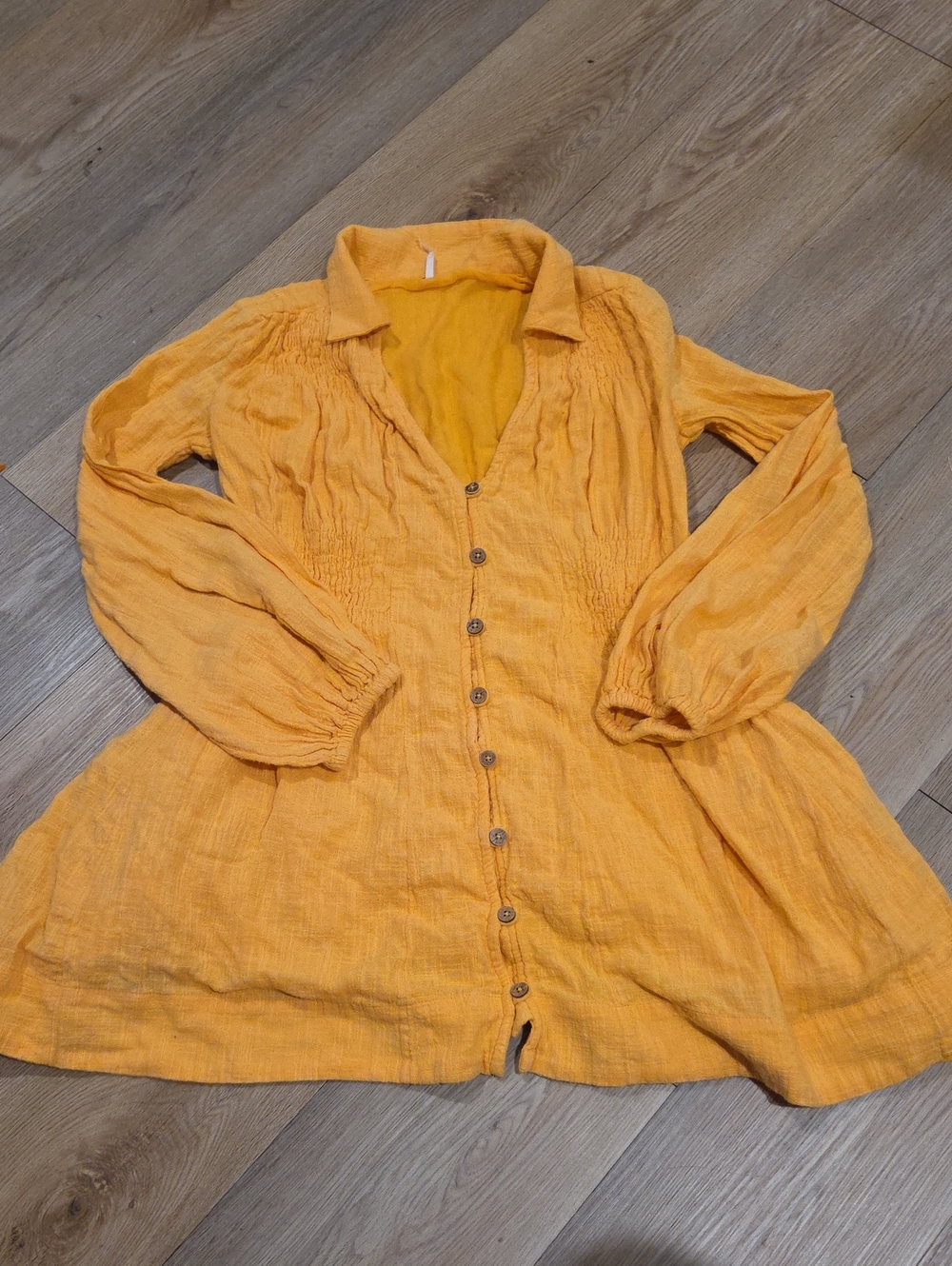 Free People Mustard Yellow Long Sleeve Button-Front Dress